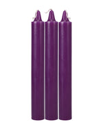 Doc Johnson Japanese Drip Candles zestaw trzech parafinowych świec do zabawy woskiem w kolorze fioletowym