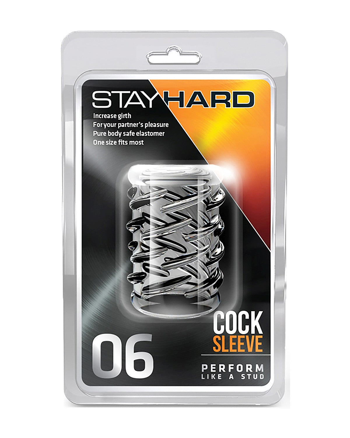 Pogrubiająca nakładka na penisa Stay Hard 06 z karbowaną teksturą w oryginalnym opakowaniu Blush.