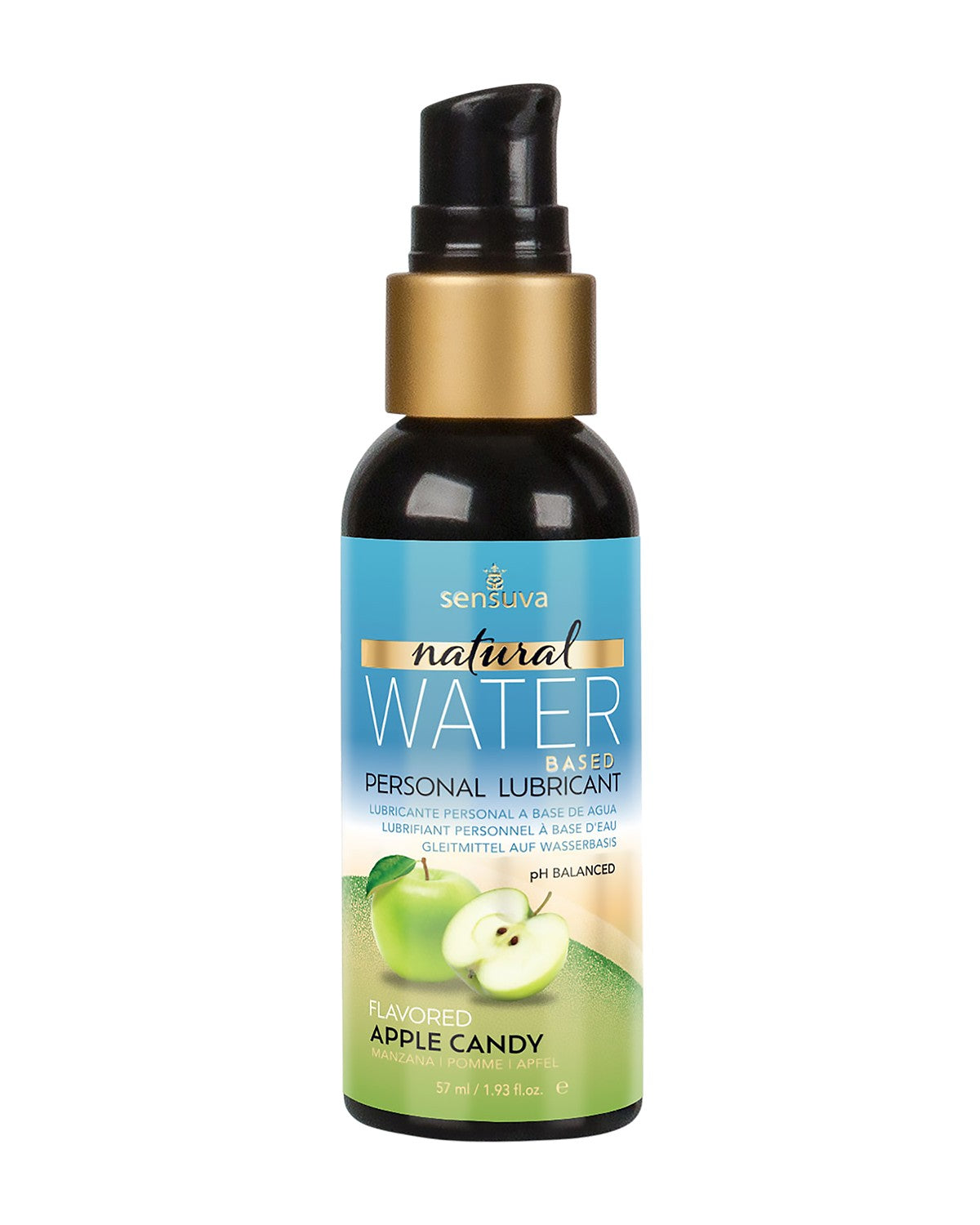 Butelka z pompką lubrykantu wodnego Sensuva Natural o smaku kandyzowanego jabłka (Apple Candy), pojemność 57 ml.