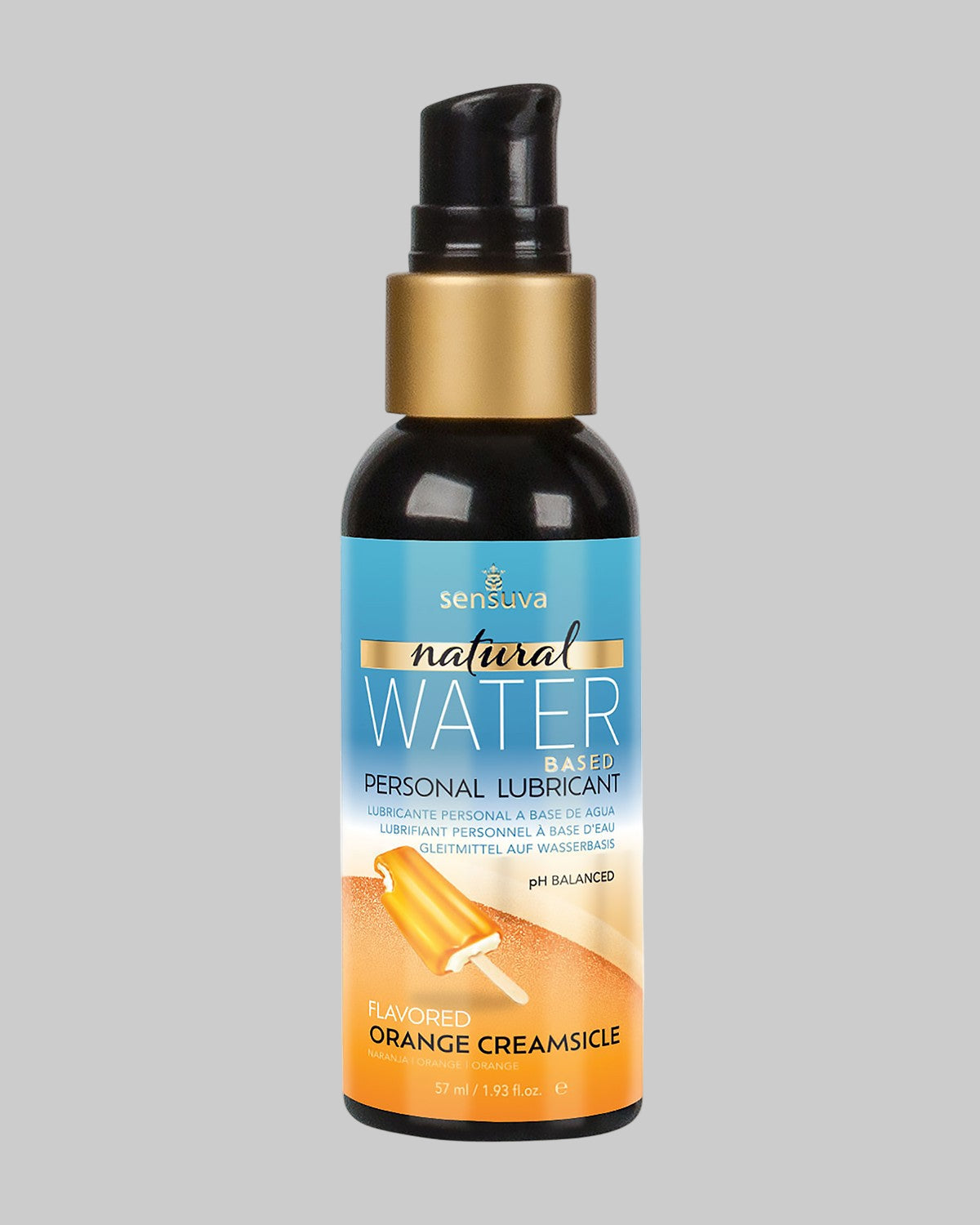 Butelka z pompką lubrykantu wodnego Sensuva Natural o smaku lodów pomarańczowych, pojemność 57 ml.