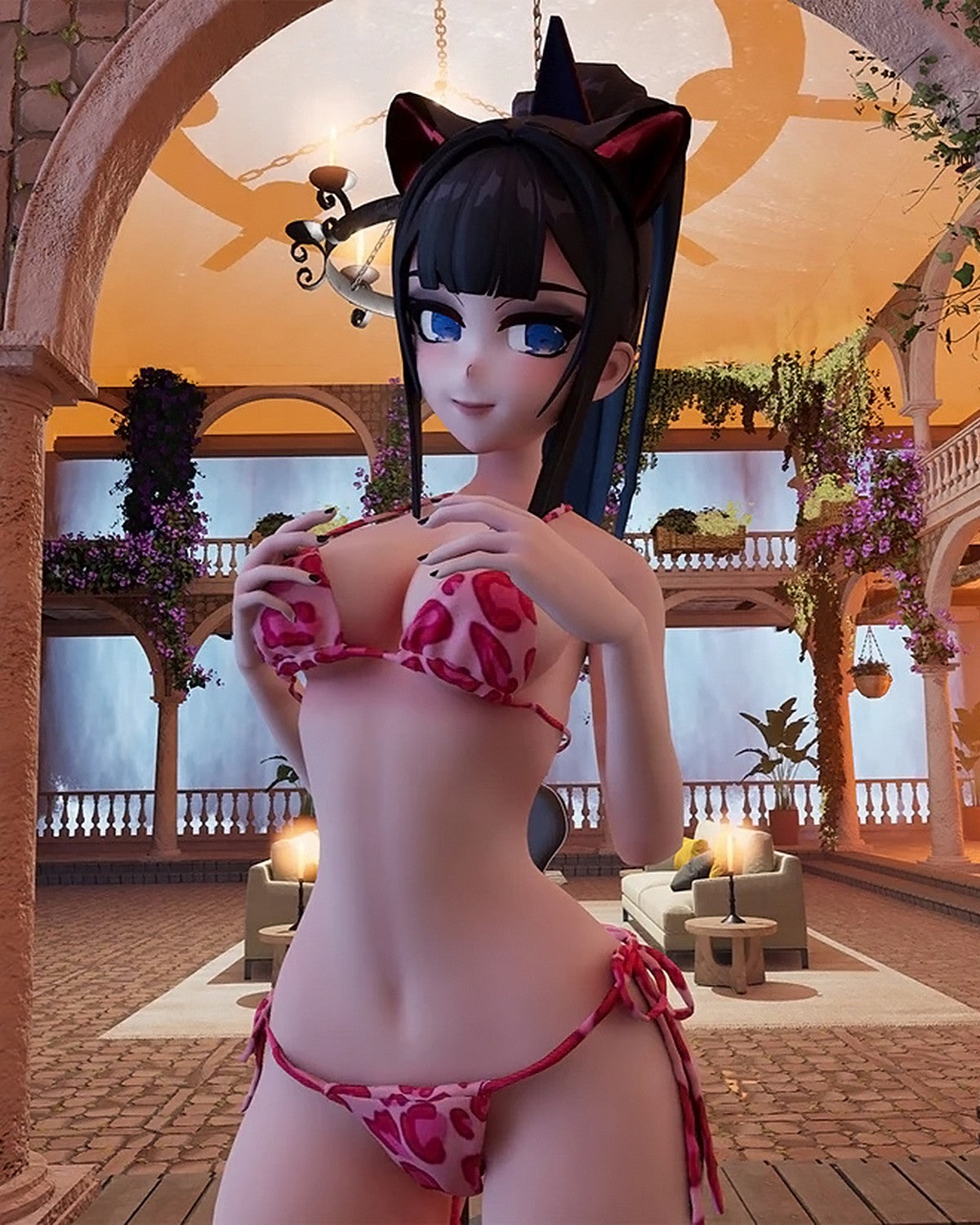 Postać z gry Hentai, Lilith Fukumoto, w różowym bikini - inspiracja dla masturbatora z serii Fleshlight Fantasy.