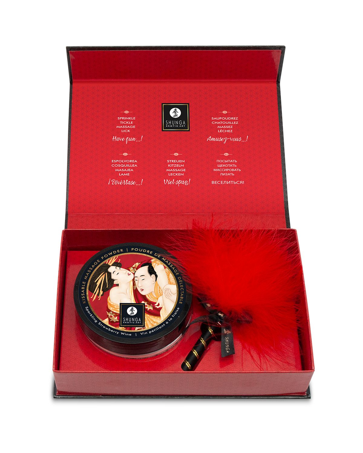Shunga Kissable Massage Powder puder do masażu i erotycznych pocałunków o smaku truskawki