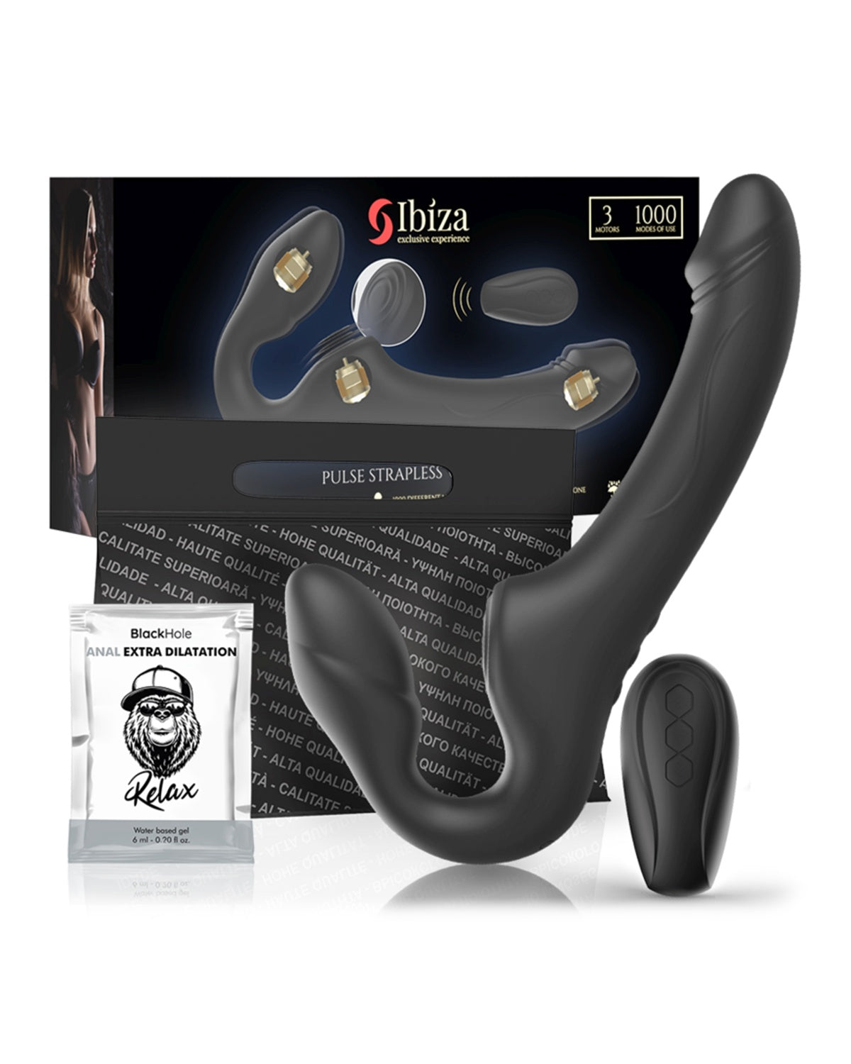 Ibiza Tri Stim Harmony strap on z potrójną stymulacją i pulsacją sterowany pilotem