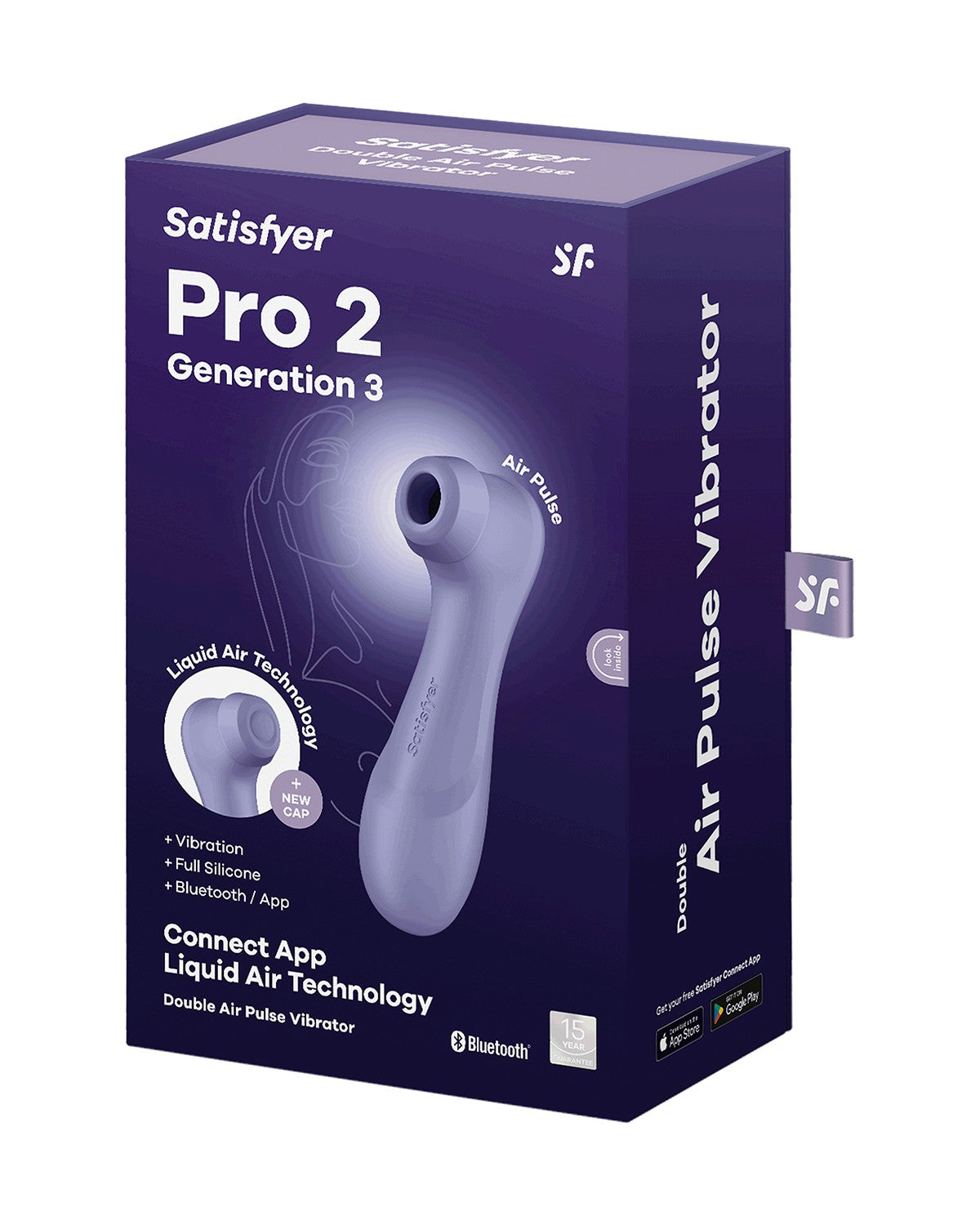 Stymulator łechtaczki z technologią Liquid Air, wibracjami i aplikacją Bluetooth Satisfyer Pro 2 Generation 3 Bluetooth Lilac