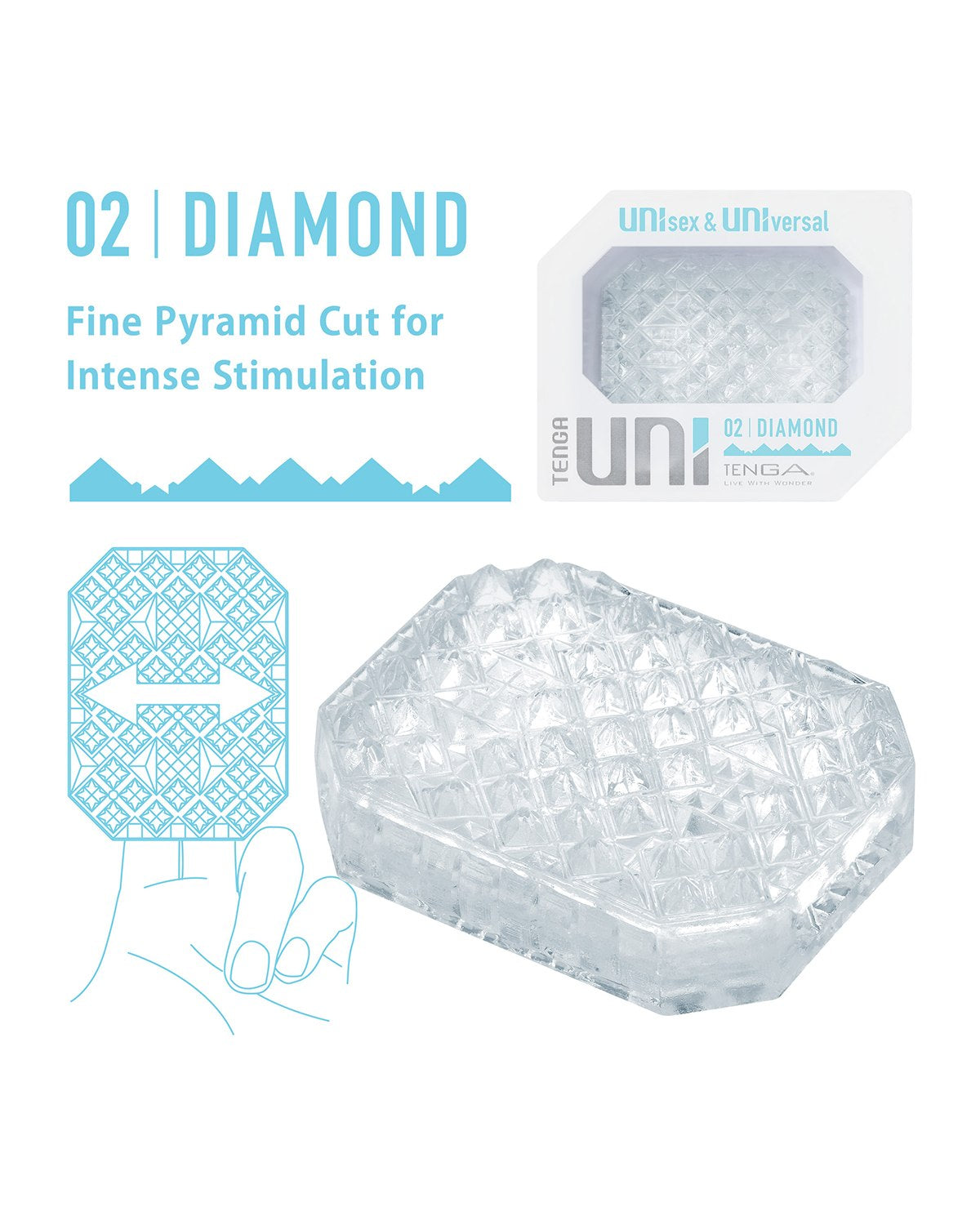 Tenga UNI Diamond masturbator i nakładka na palec w jednym