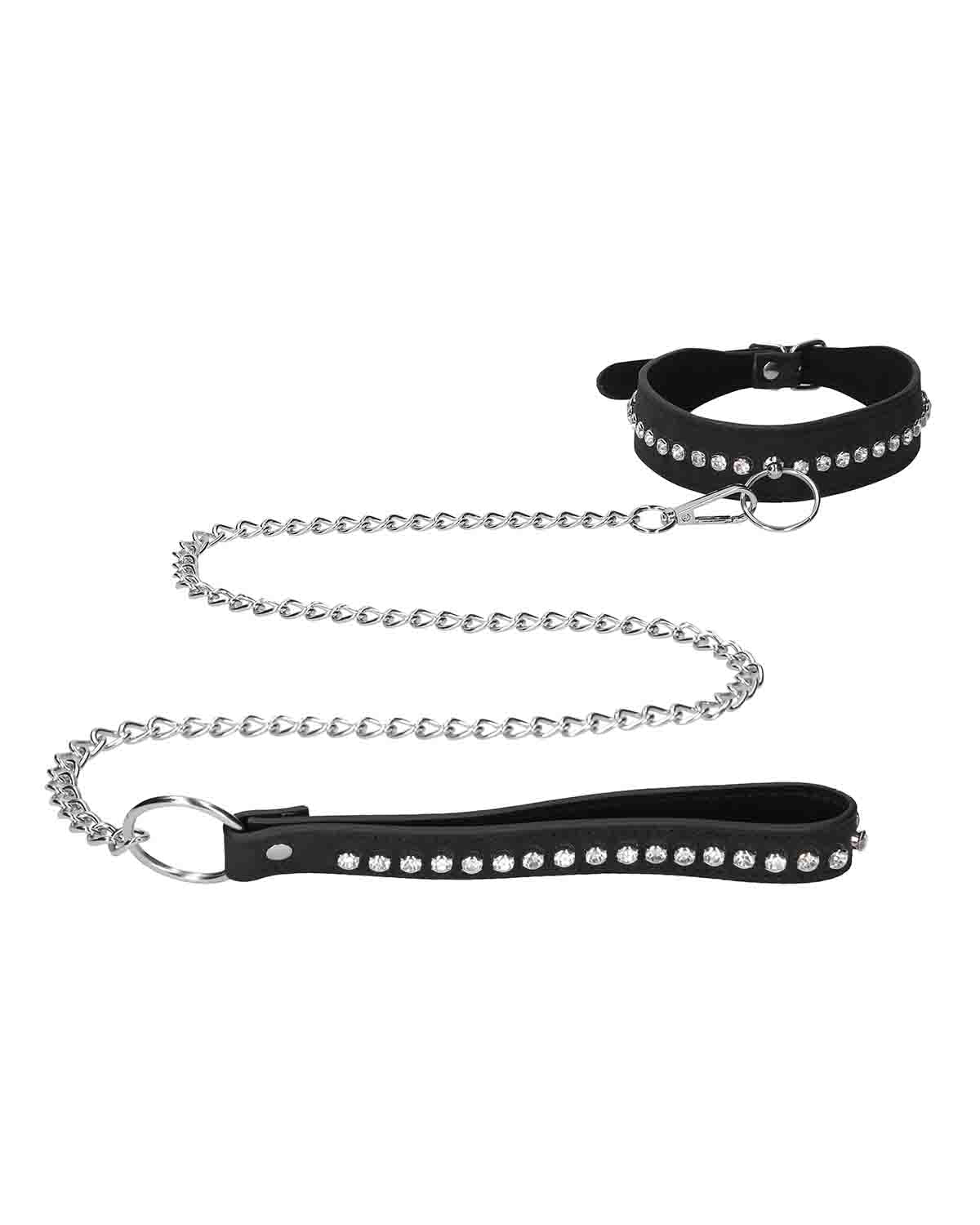 Ouch! Diamond Studded Collar With Leash obroża erotyczna ze smyczą czarna