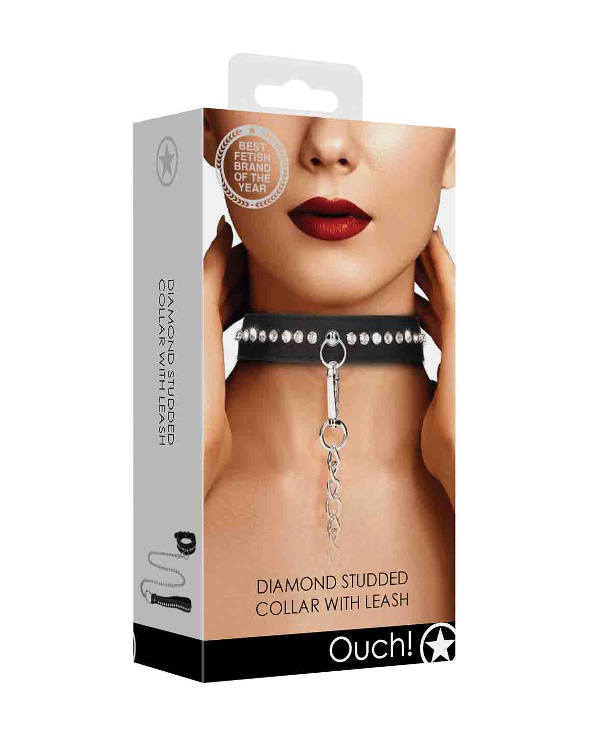 Ouch! Diamond Studded Collar With Leash obroża erotyczna ze smyczą czarna