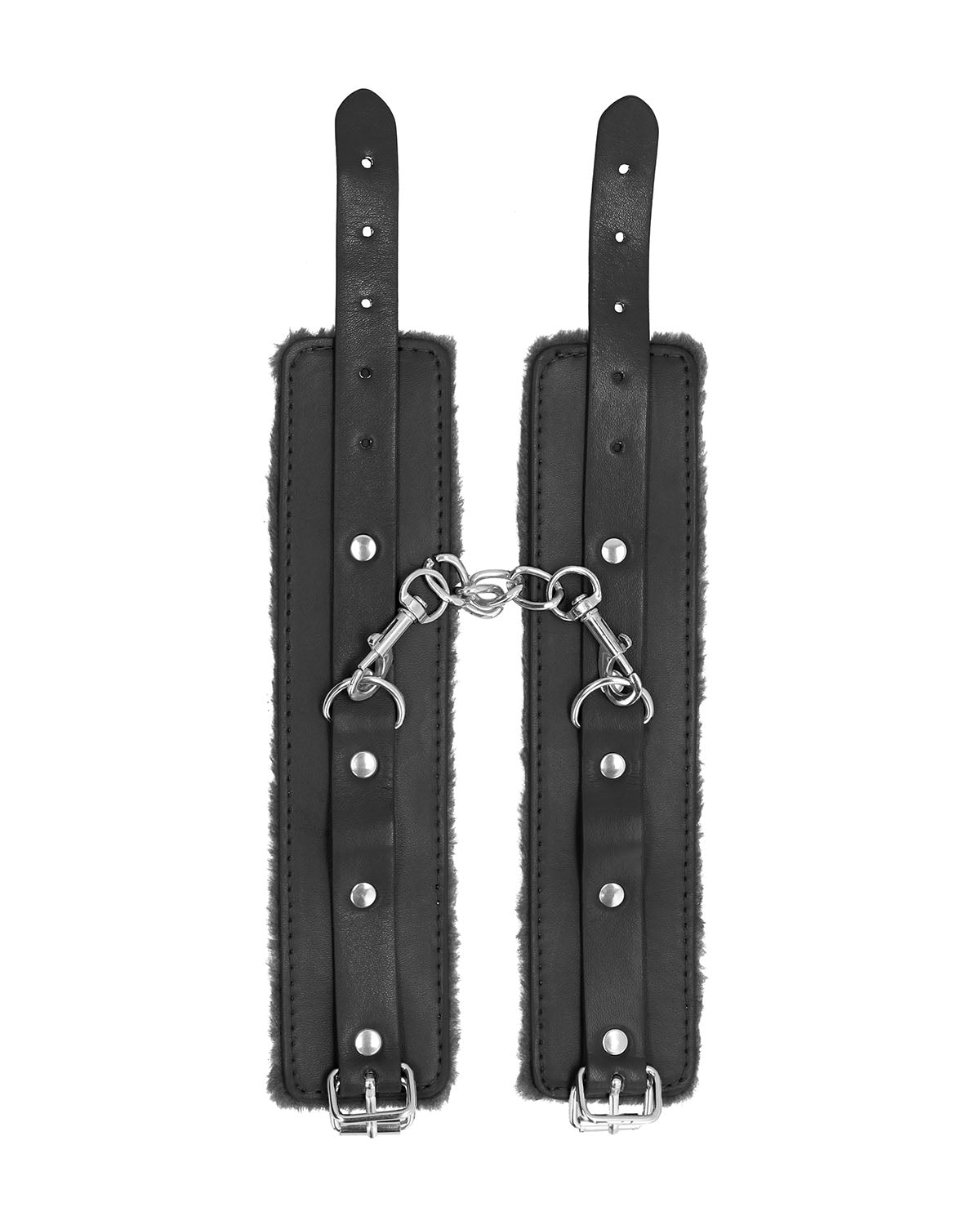 Ouch! Plush Leather Wrist Cuffs skórzane kajdanki na ręce z futerkiem czarne