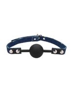Ouch! Silicone Ball Gag with Denim Straps silikonowy knebel erotyczny z dżinsowym paskiem niebieski
