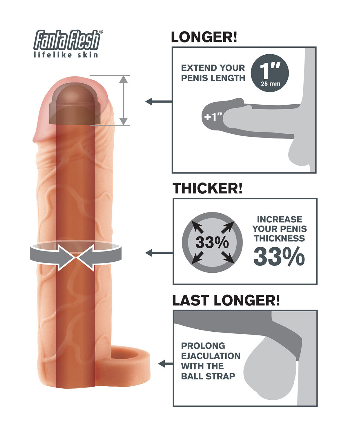 Pipedream X-tension 1" Extension with Ball przedłużka z ringiem na jądra +2,5 cm beżowa