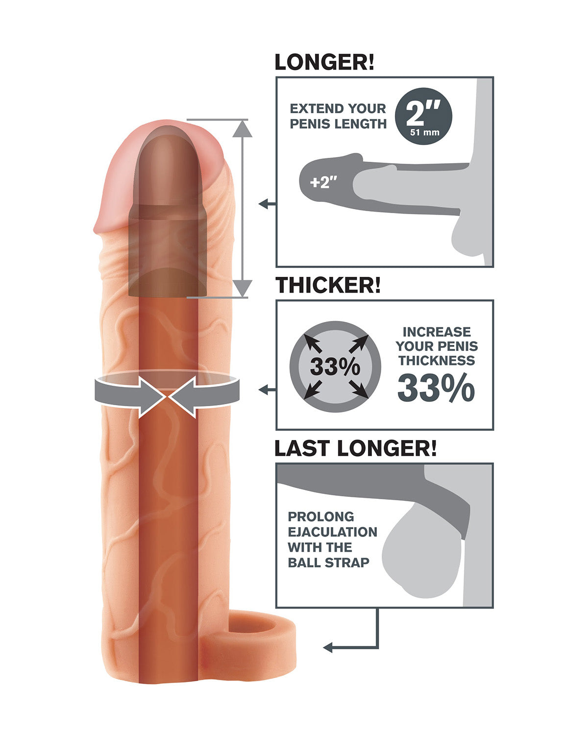 Pipedream X-tension 2" Extension with Ball przedłużka z ringiem na jądra +5,1 cm beżowa