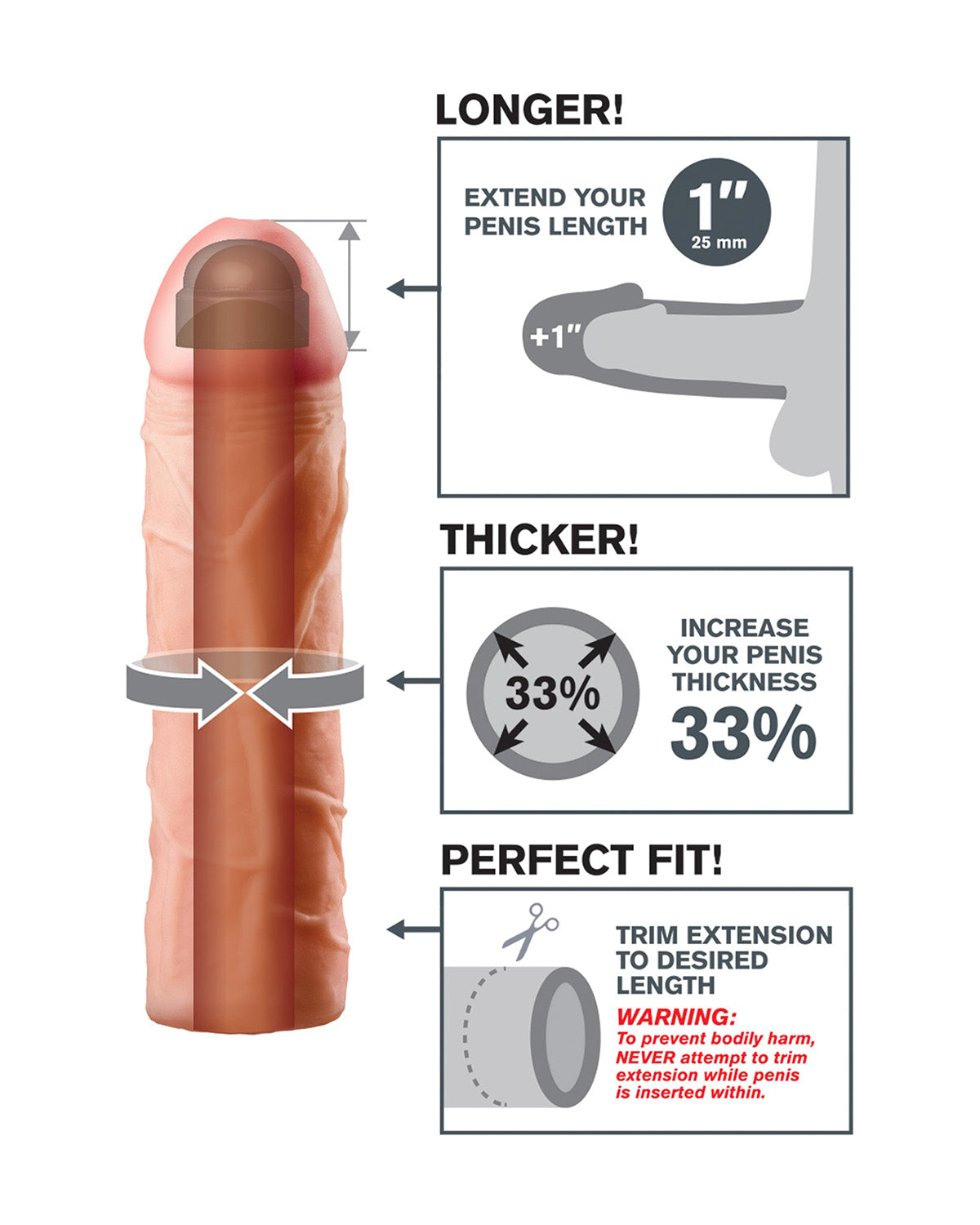 Pipedream X-tension Perfect 1" Extension przedłużka na penisa +2,5 cm beżowa