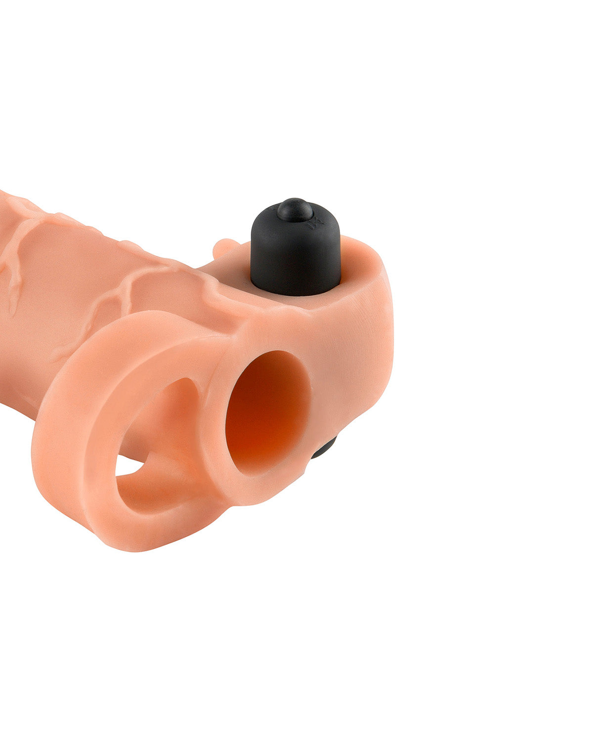 Pipedream X-tension Vibrating 1" Extension przedłużka na penisa z ringiem na jądra i wibracjami +2,5 cm beżowa