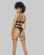 Body wet look Mapalé 2749 - widok z tyłu, prześwitująca siateczka i krój stringi - czarny