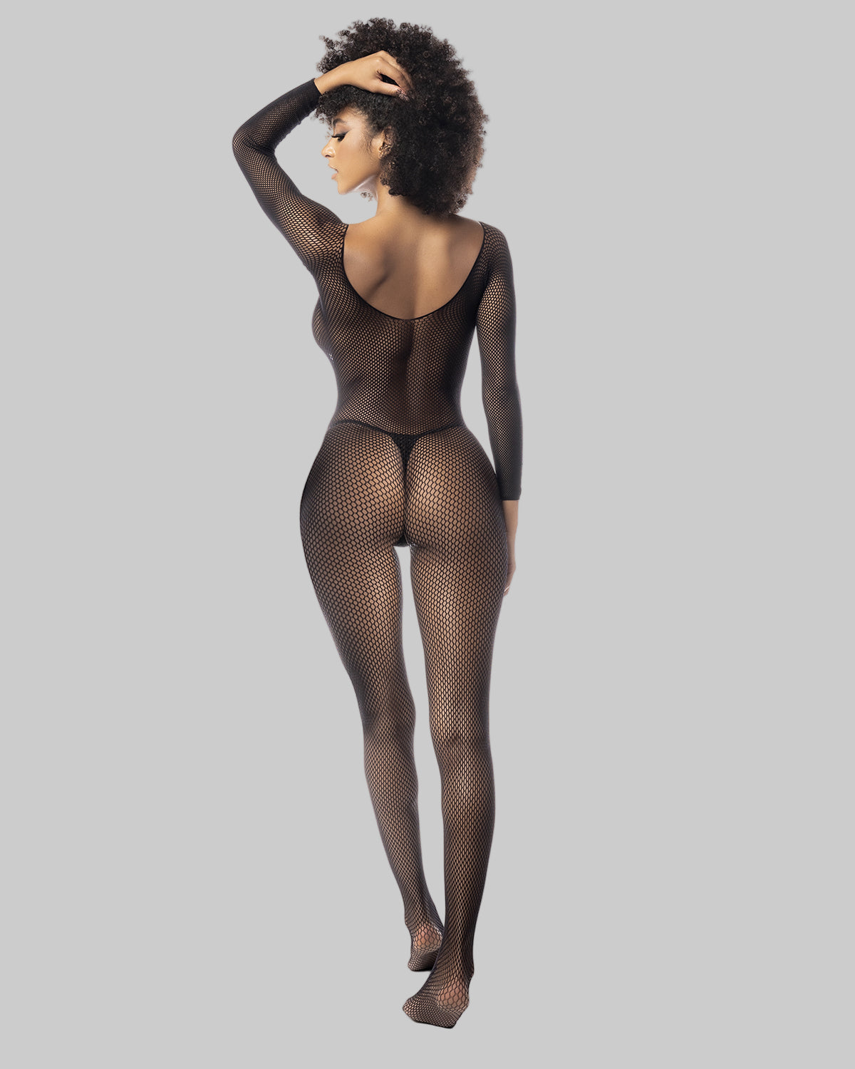 Bodystocking fishnet Mapalé 1102 - widok z tyłu, głęboki dekolt na plecach - czarny