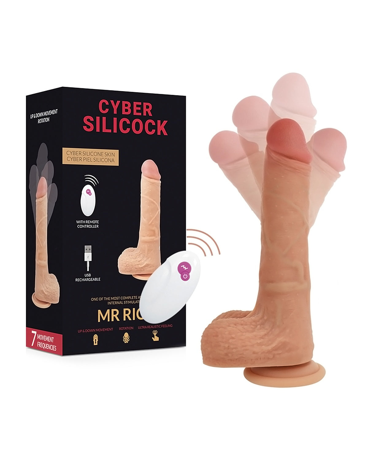 Cyber Silicock Mr Rick realistyczne dildo z pilotem zdalnego sterowania, rotacją i ruchem góra-dół