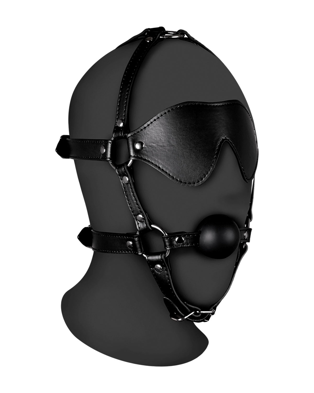 Kaganiec z kulką i maską na oczy do BDSM Ouch! Blindfolded Head Harness with Solid Ball Gag