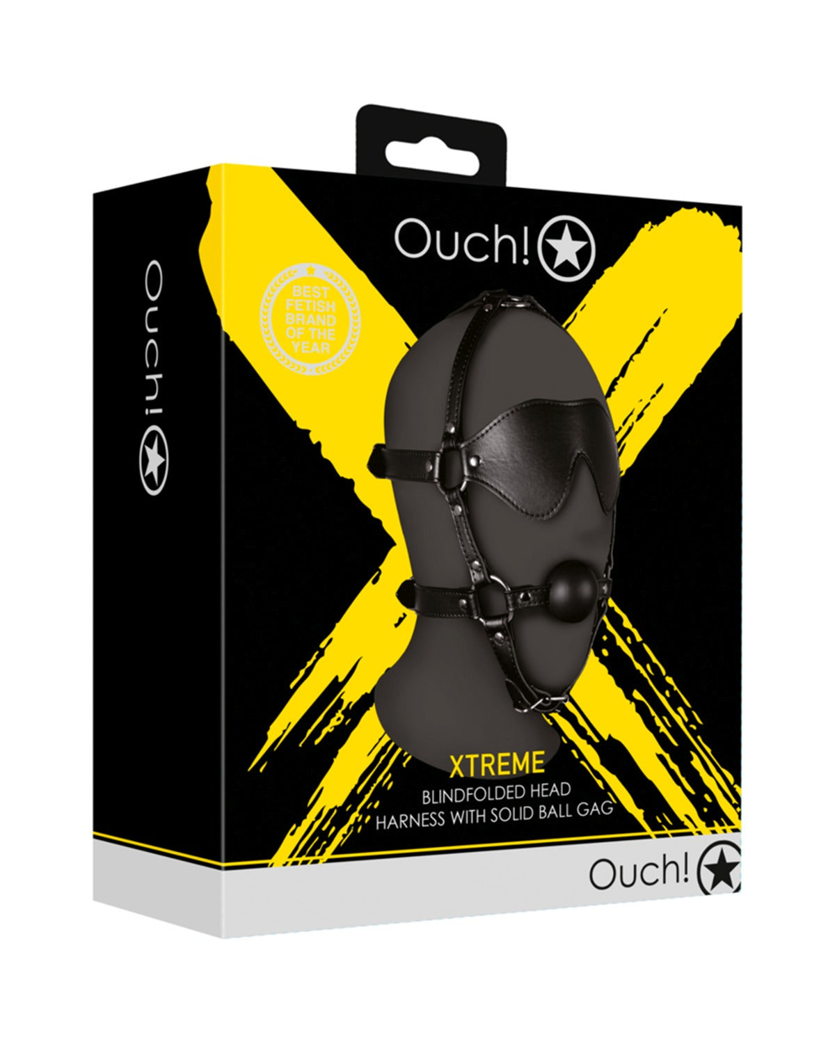 Kaganiec z kulką i maską na oczy do BDSM Ouch! Blindfolded Head Harness with Solid Ball Gag