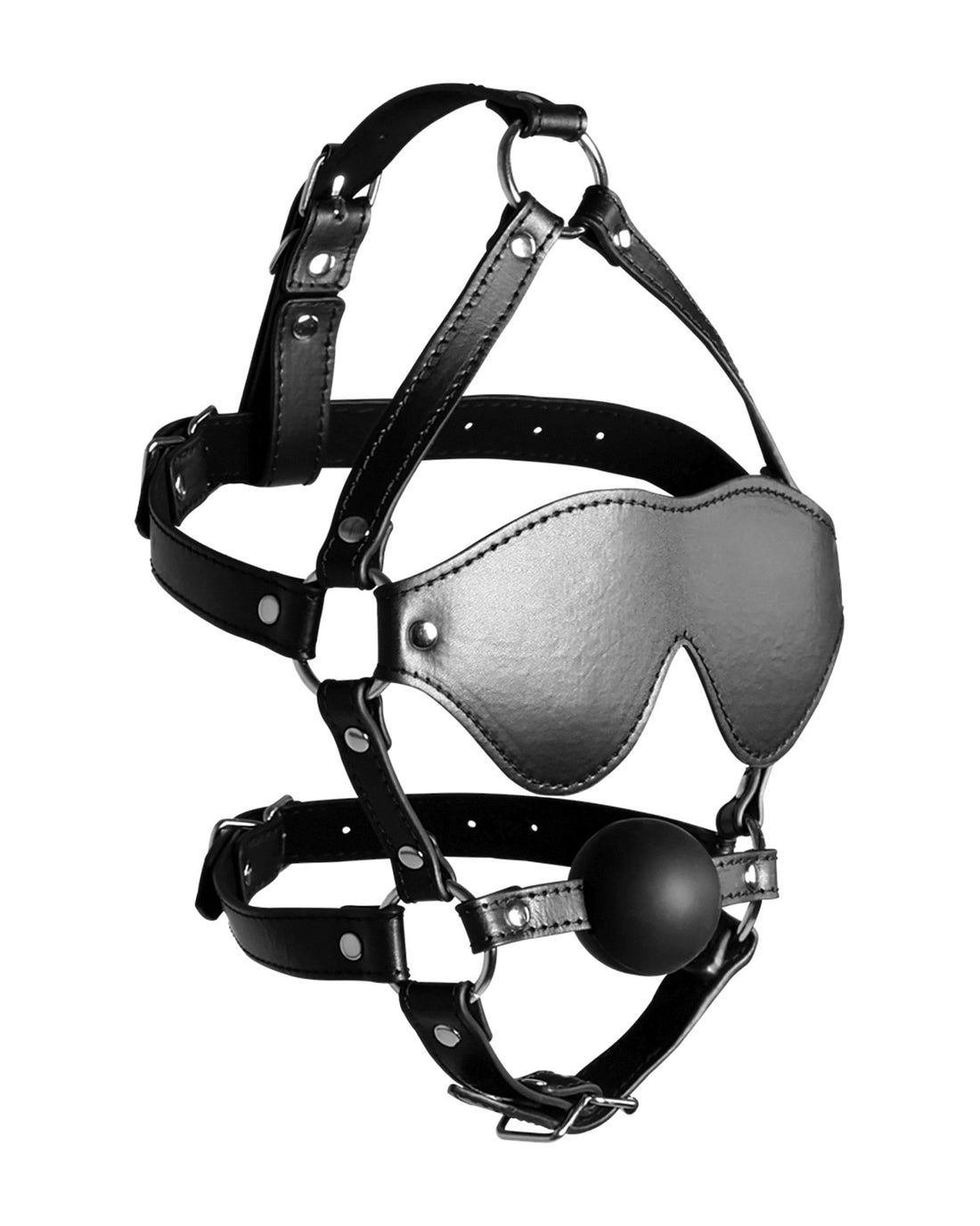 Kaganiec z kulką i maską na oczy do BDSM Ouch! Blindfolded Head Harness with Solid Ball Gag
