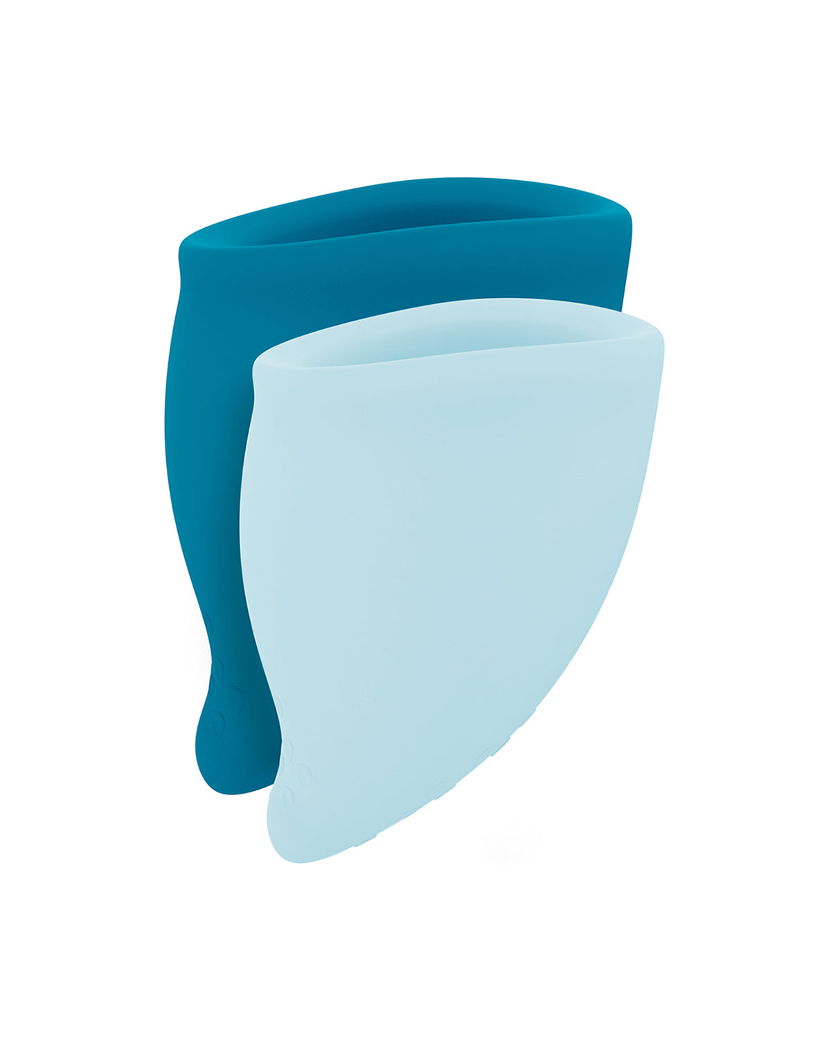 Dwa silikonowe kubeczki menstruacyjne Fun Factory w kolorze ciemnoniebieskim i jasnoniebieskim