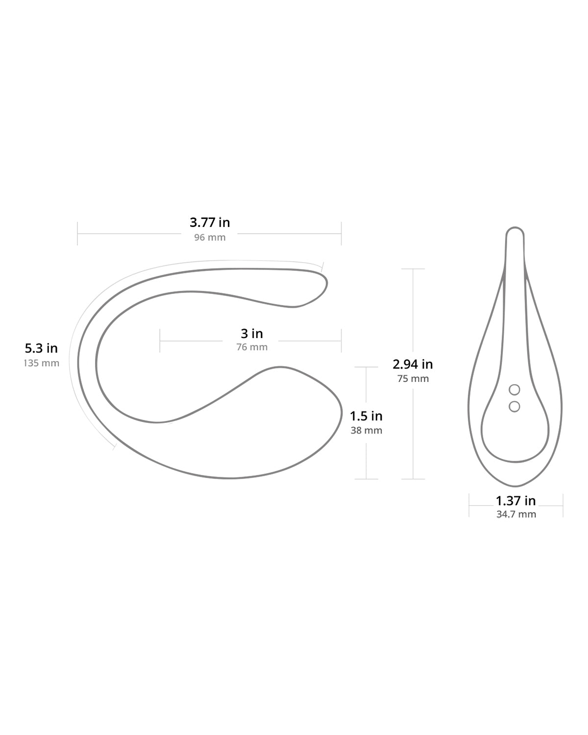 Szczegółowy rysunek techniczny Lovense Lush 3 z wymiarami, podkreślający ergonomiczny design i kompaktowe wymiary.