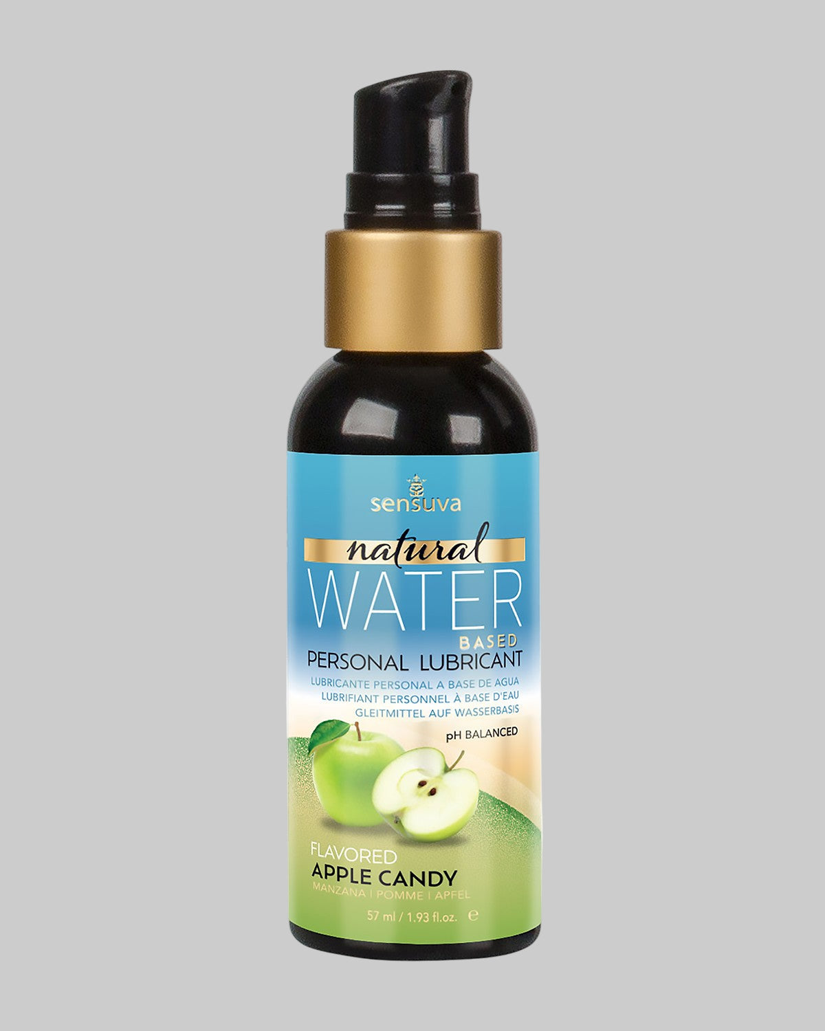 Butelka z pompką lubrykantu wodnego Sensuva Natural o smaku kandyzowanego jabłka (Apple Candy), pojemność 57 ml.