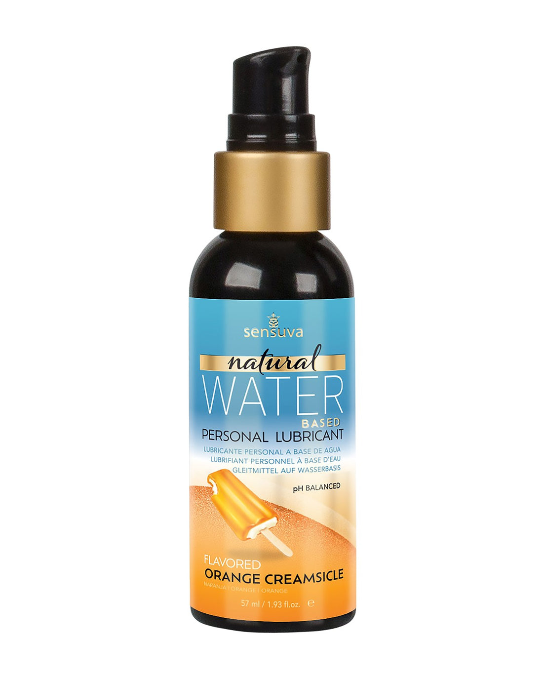 Butelka z pompką lubrykantu wodnego Sensuva Natural o smaku lodów pomarańczowych, pojemność 57 ml.