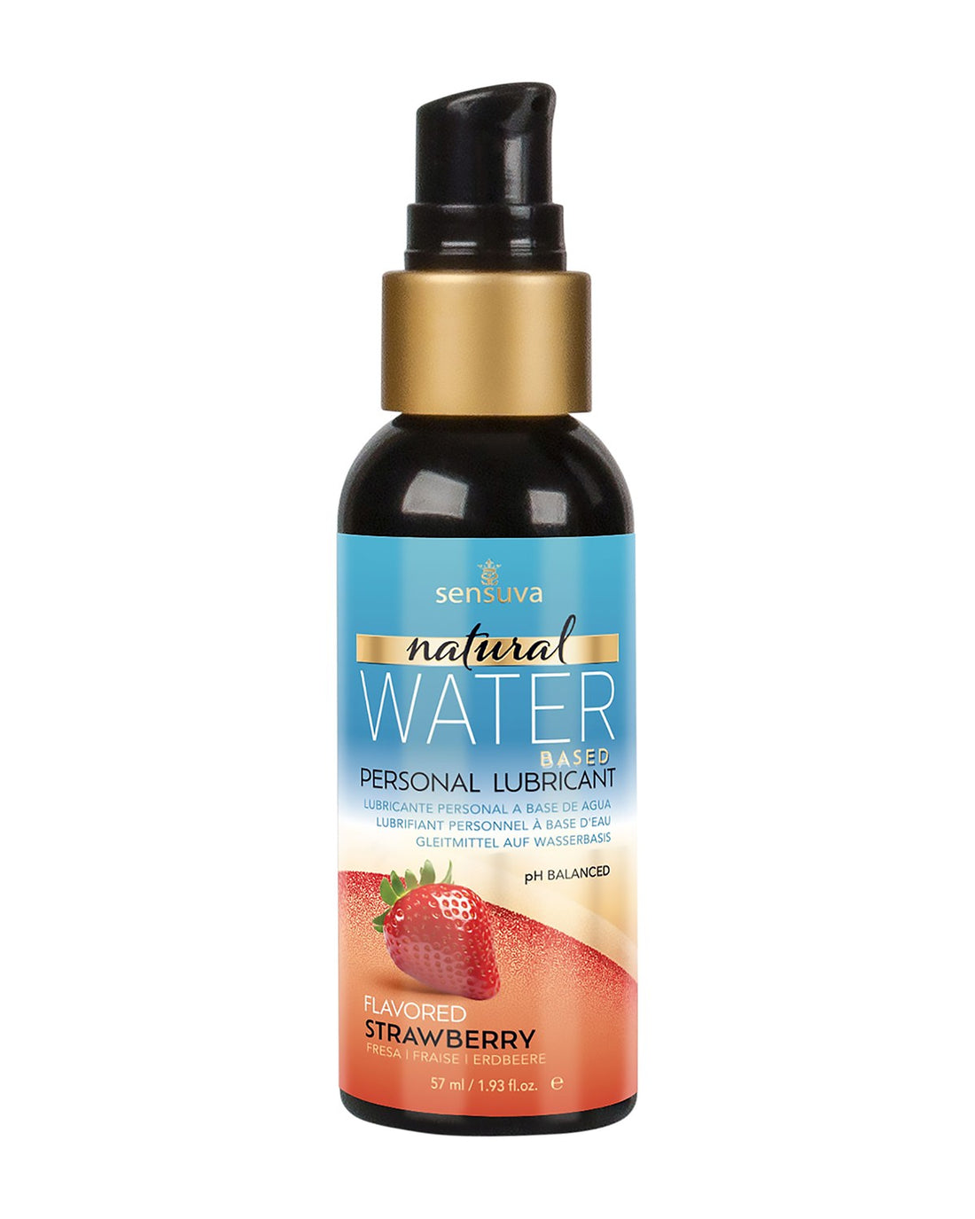 Butelka z pompką lubrykantu wodnego Sensuva Natural o smaku truskawki (Strawberry), pojemność 57 ml.