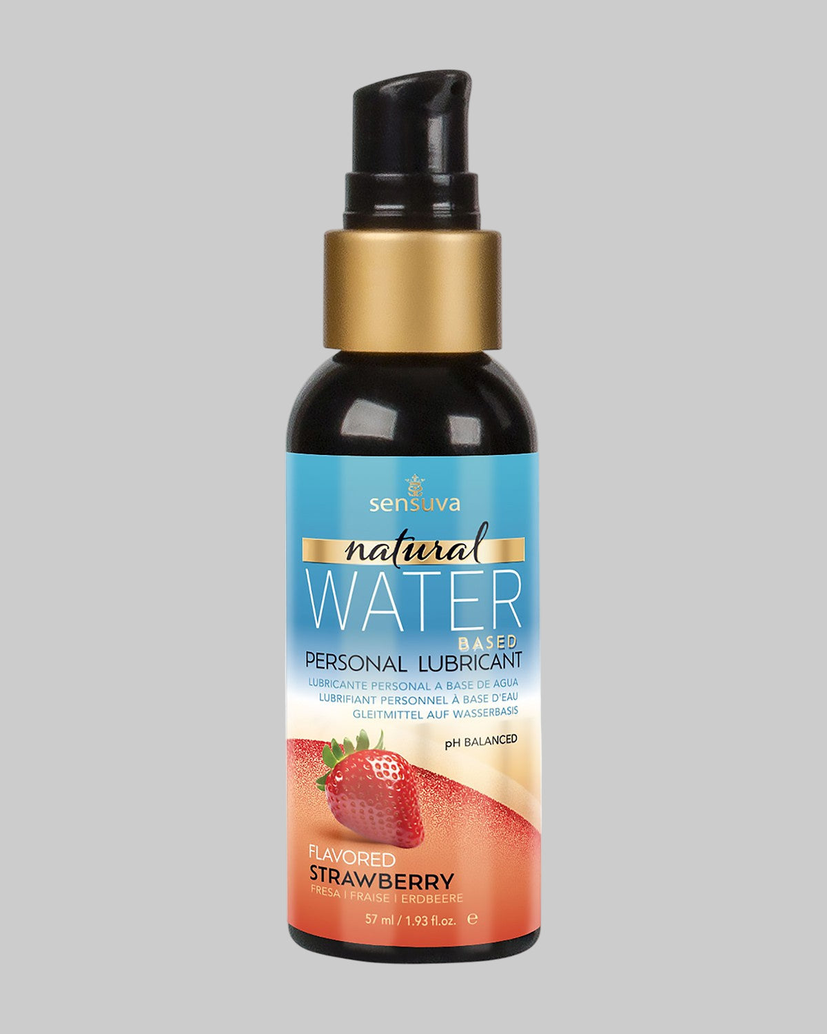 Butelka z pompką lubrykantu wodnego Sensuva Natural o smaku truskawki (Strawberry), pojemność 57 ml.