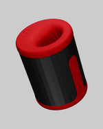 Masturbator LELO F2S - widok z góry na otwór z elastycznym prążkowanym silikonem - kolor czerwony