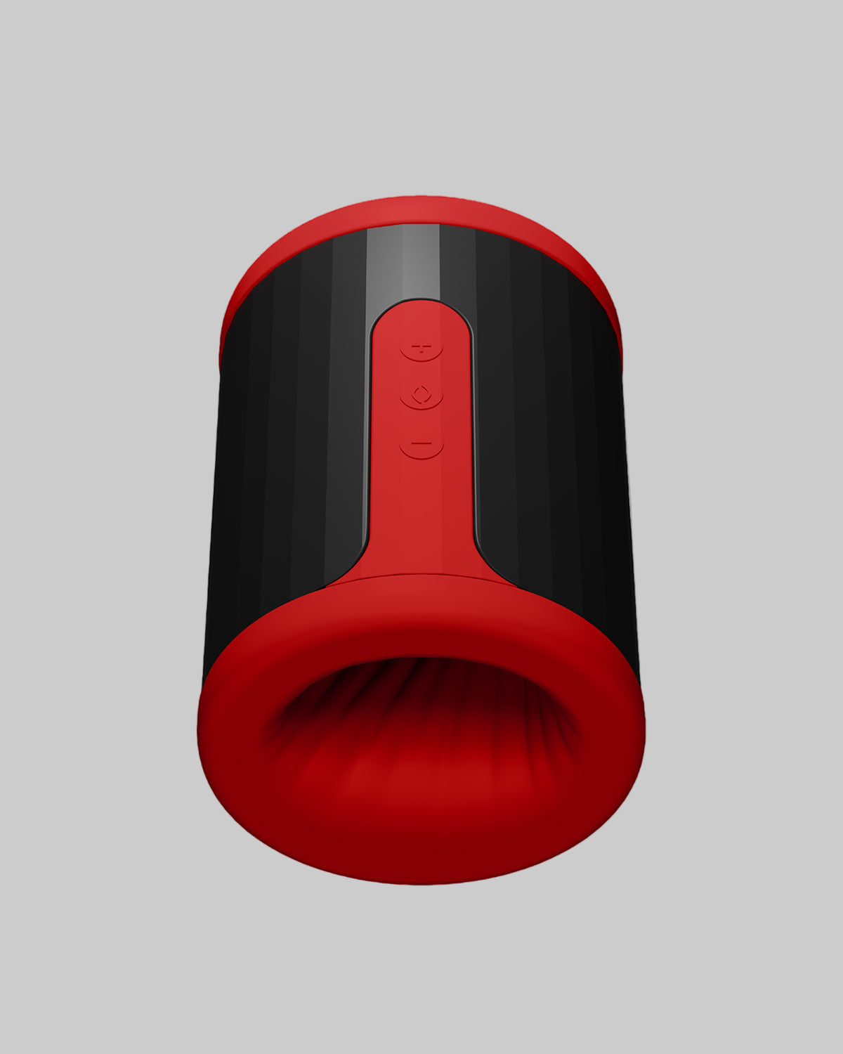 Masturbator LELO F2S - widok od dołu z widocznym wejściem i panelem sterowania - kolor czerwony