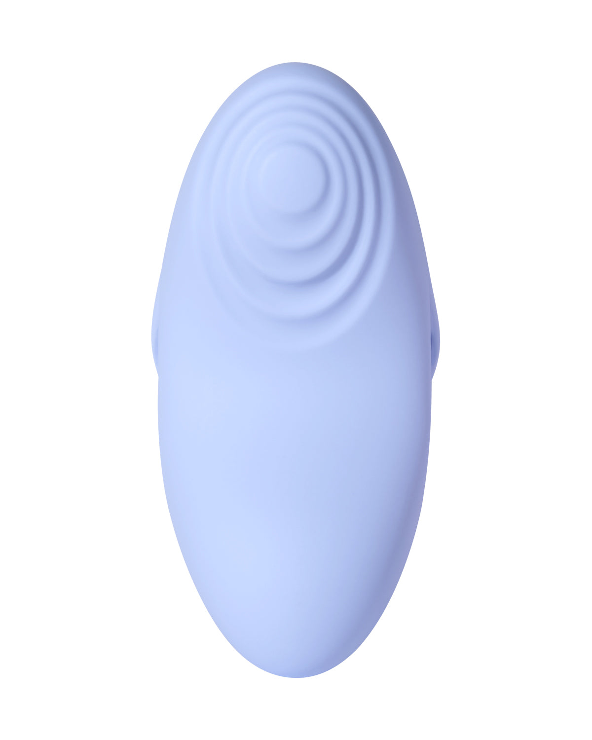 Niebieski wibrator z okrągłą główką pokrytą koncentrycznymi kółkami do stymulacji