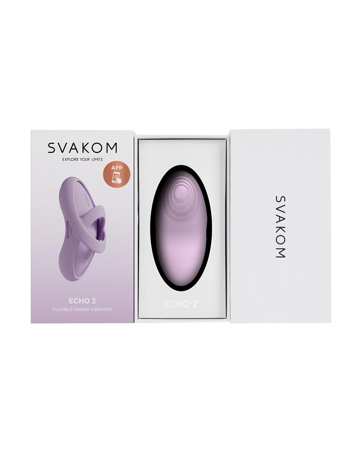 Otwarte pudełko Svakom Echo 2 z widocznym różowym wibratorem w czarnym wkładzie