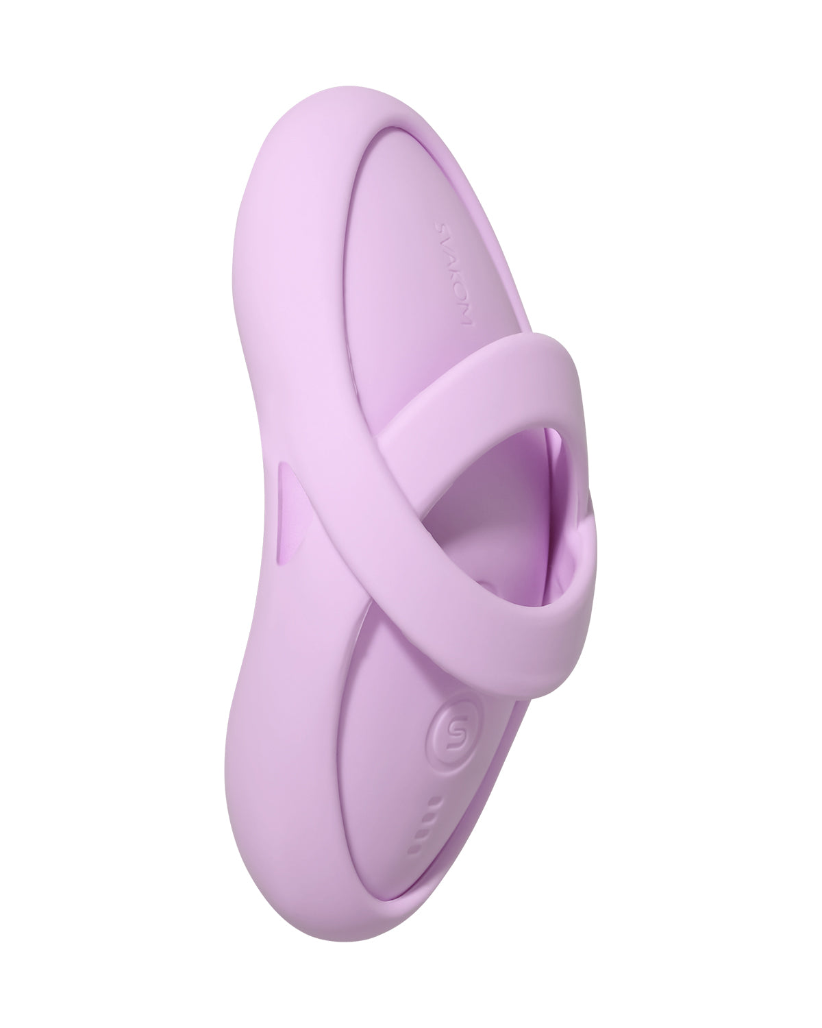 Bok wibratora na palec z elastyczną pętlą mocującą i przyciskami kontrolnymi w odcieniu różu