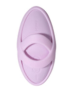 Różowy silikonowy wibrator Svakom w owalnym kształcie z elastyczną pętlą na palec i wgłębieniem