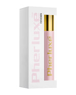 Różowy wałek perfum Pherluxe for Women w białym pudełku ze złotymi akcentami