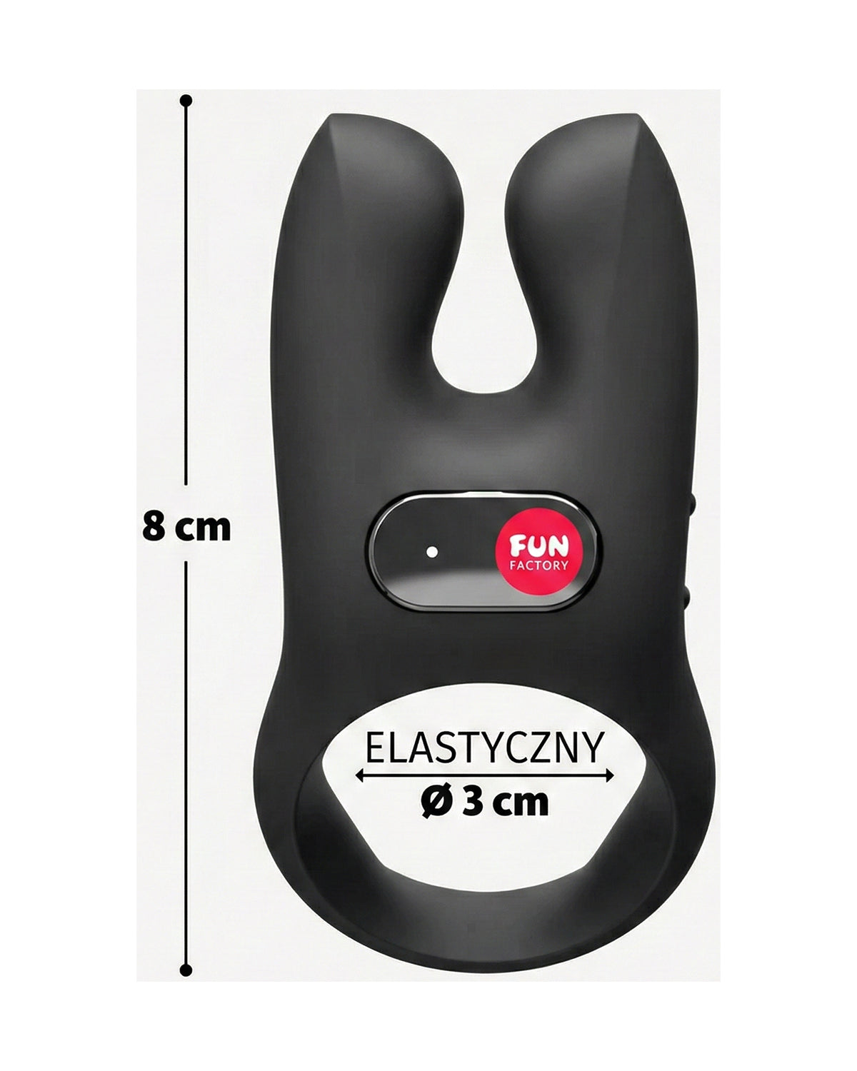Wymiary produktu - 8 cm wysokości, elastyczny pierścień o średnicy 3 cm, czarny silikon