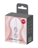 Opakowanie produktu Fun Factory Smartballs Duo w szaro-różowej kolorystyce z logo marki