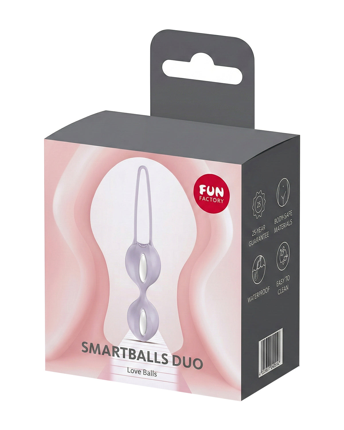 Opakowanie produktu Fun Factory Smartballs Duo w szaro-różowej kolorystyce z logo marki