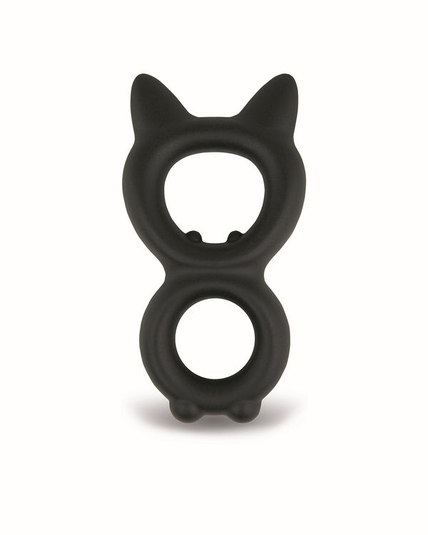 Podwójny pierścień erekcyjny w kształcie kota Rooster Kalf Cat Shaped Cock Ring Design - czarny