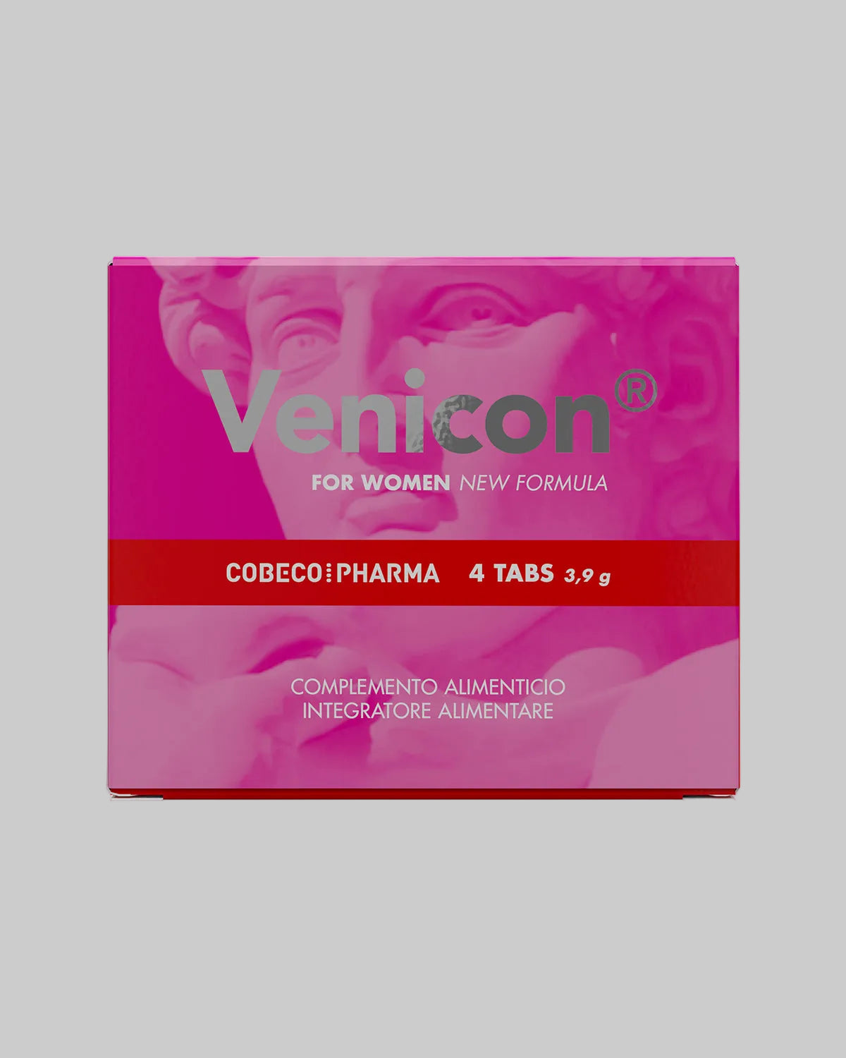 Różowe pudełko suplementu diety Venicon dla kobiet marki Cobeco Pharma, 4 tabletki