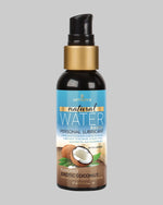 Butelka naturalnego lubrykantu wodnego Sensuva o smaku egzotycznego kokosa, widoczna od przodu, z etykietą "natural WATER BASED FLAVORED EXOTIC COCONUT" i logo Sensuva. Bez gliceryny, dostępny w Sex Shop Kraków.