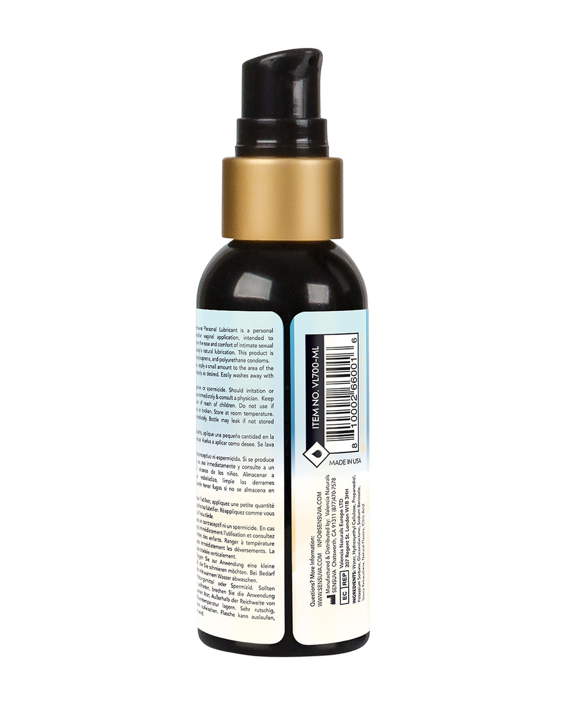 Tył butelki lubrykantu Sensuva Natural z widoczną etykietą i składem produktu.