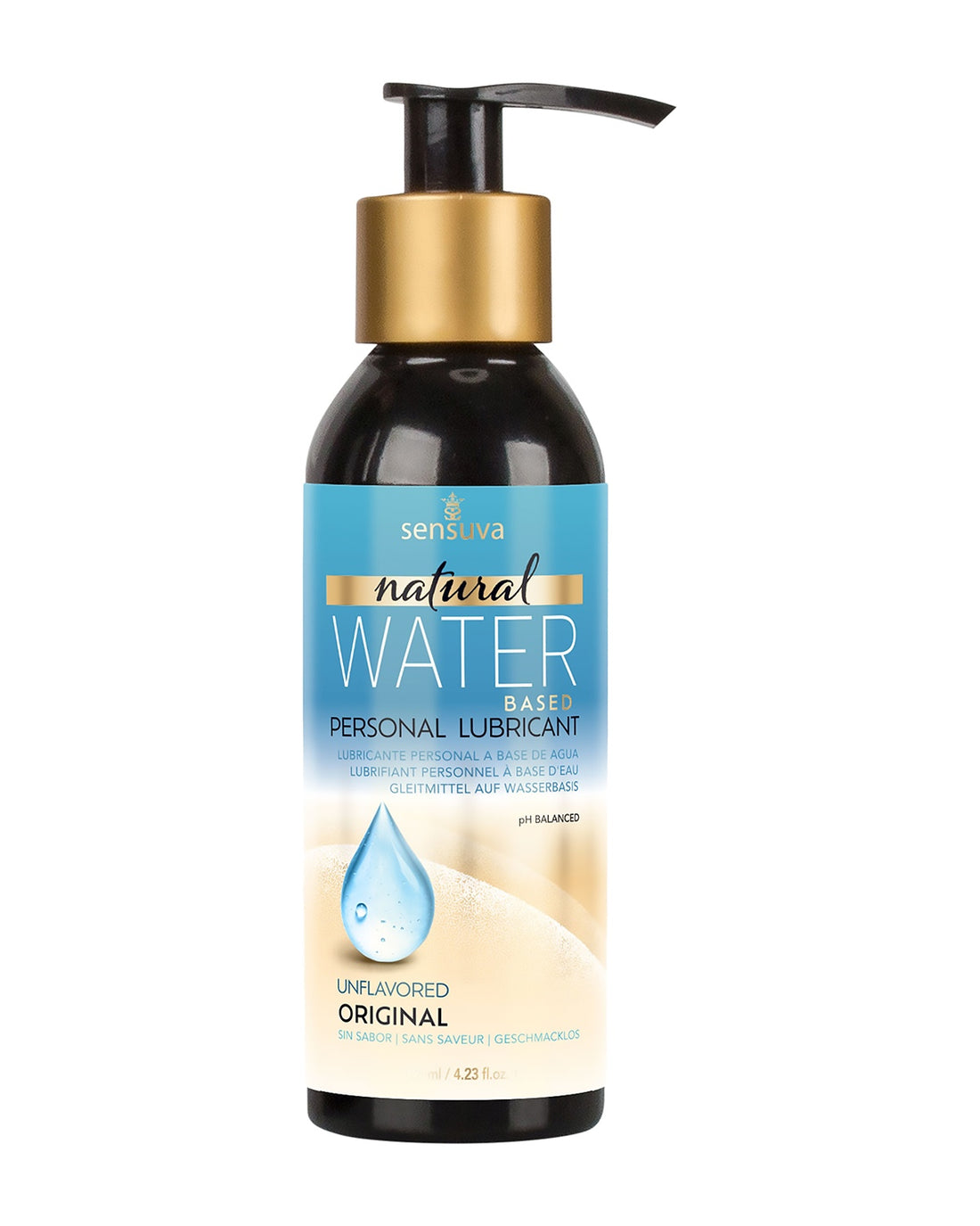 Butelka lubrykantu na bazie wody Sensuva Natural Original o pojemności 125 ml z czarną pompką.