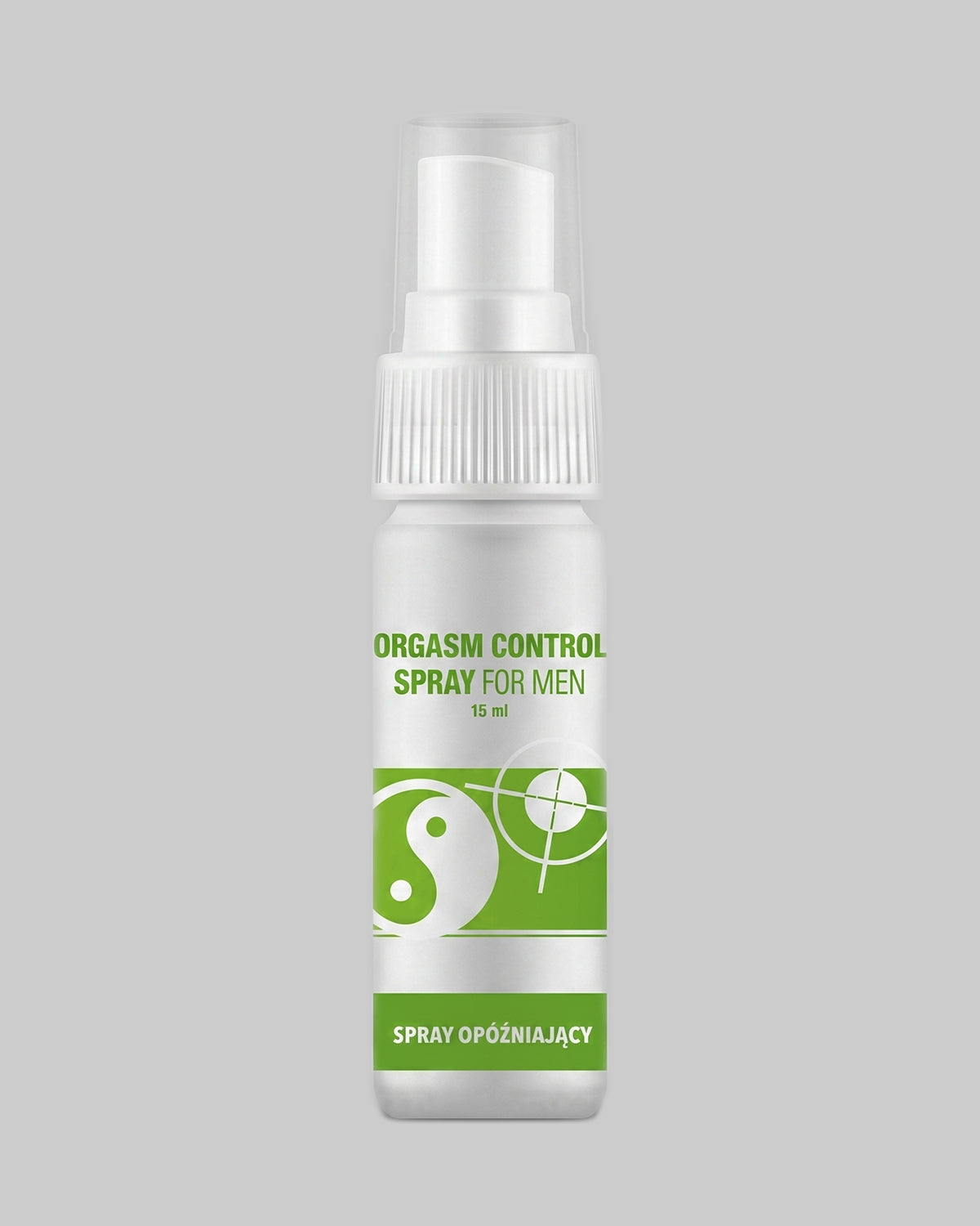 Biały plastikowy flakon pompy 15ml z zieloną etykietą, spray opóźniający dla mężczyzn SHS