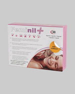 Różowe pudełko suplementu diety Feminil Plus z 30 kapsułkami i napisem New Formula