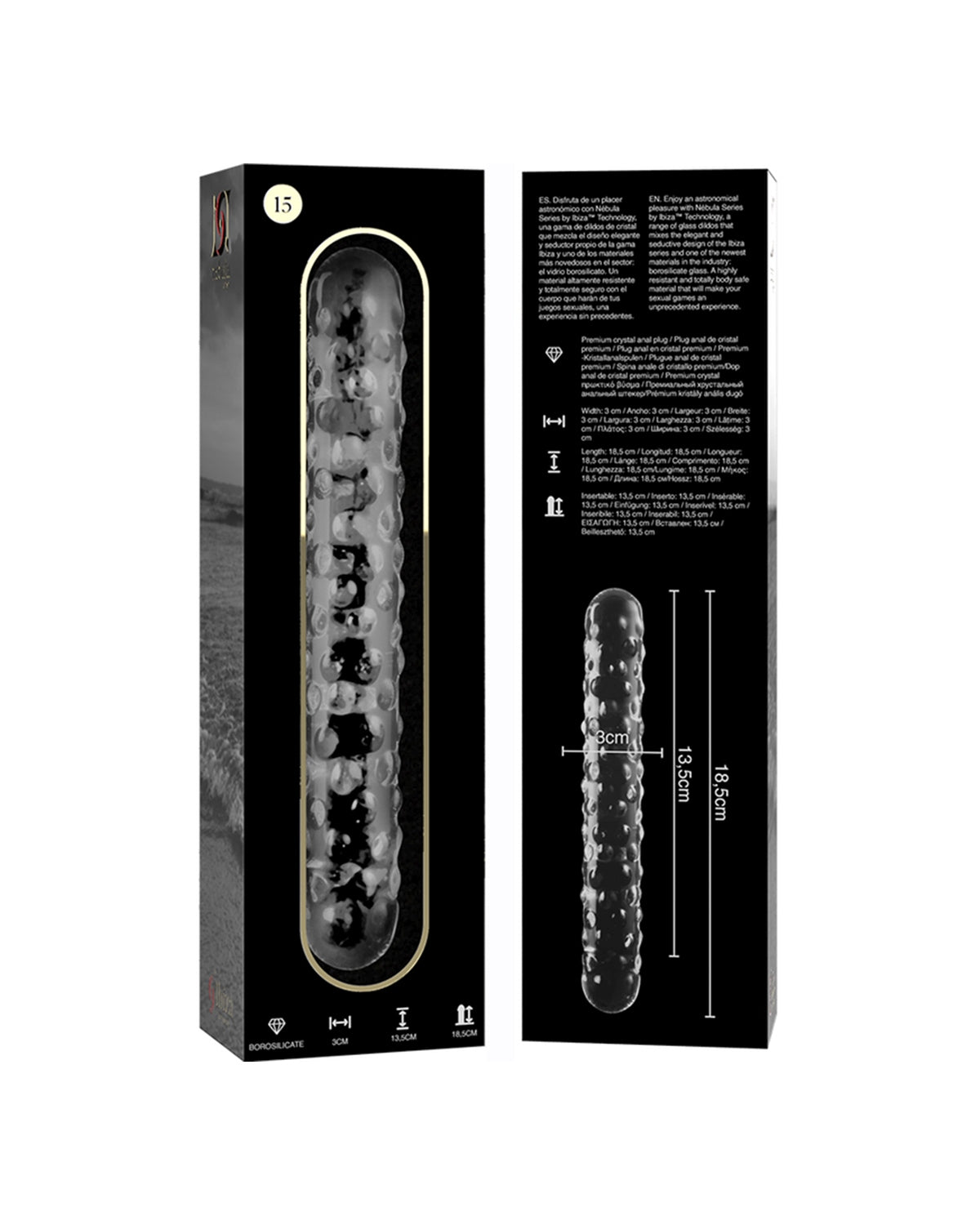 Nebula by Ibiza Model 15 szklane dildo z wypustkami stymulującymi 18.5 cm x 3 cm