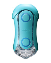 Tenga Flip Orb Ocean Blue masturbator niebieski widok z boku z odsłoniętym otworem