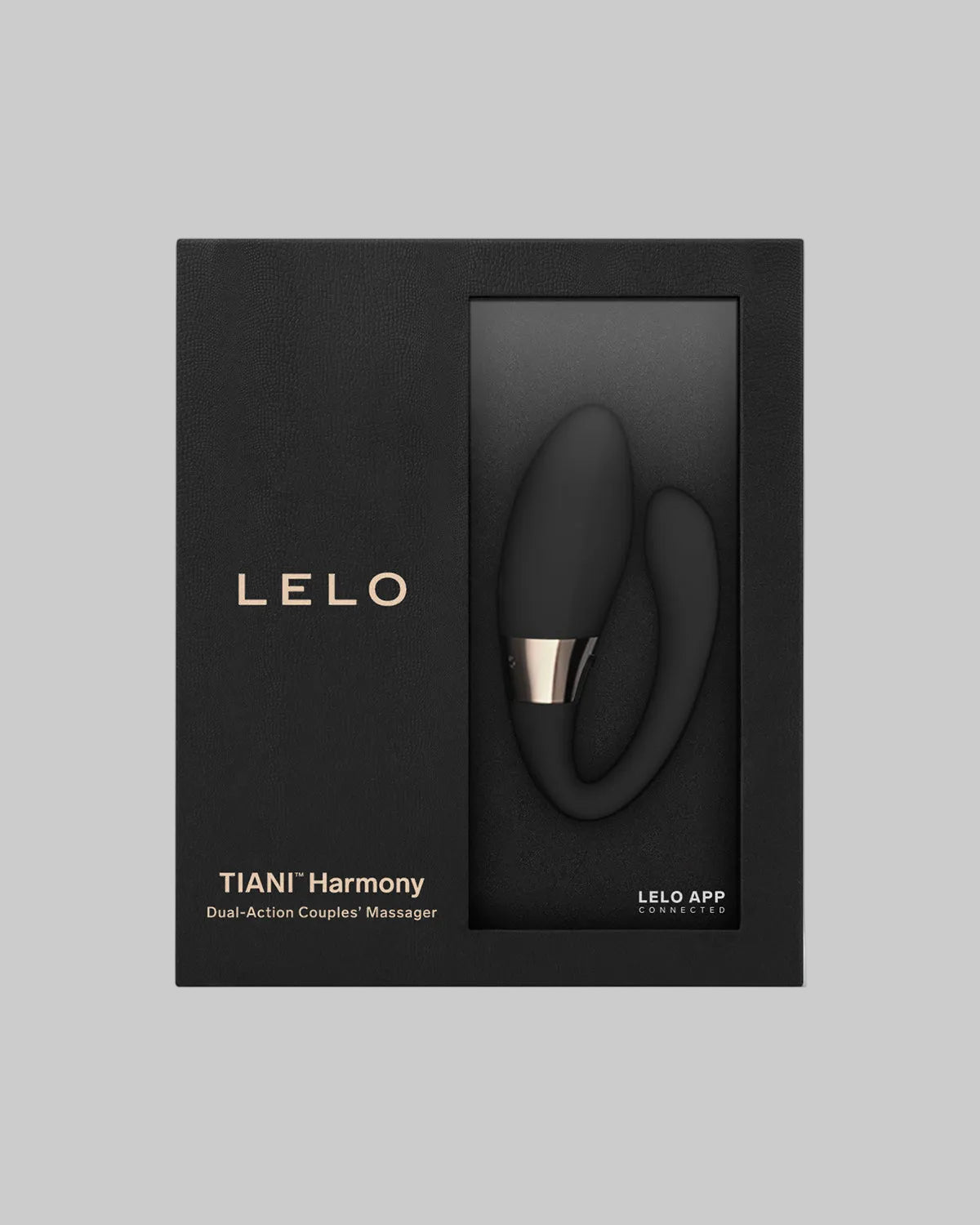 Wibrator dla par LELO Tiani Harmony - eleganckie opakowanie z okienkiem i złotym logo - kolor czarny