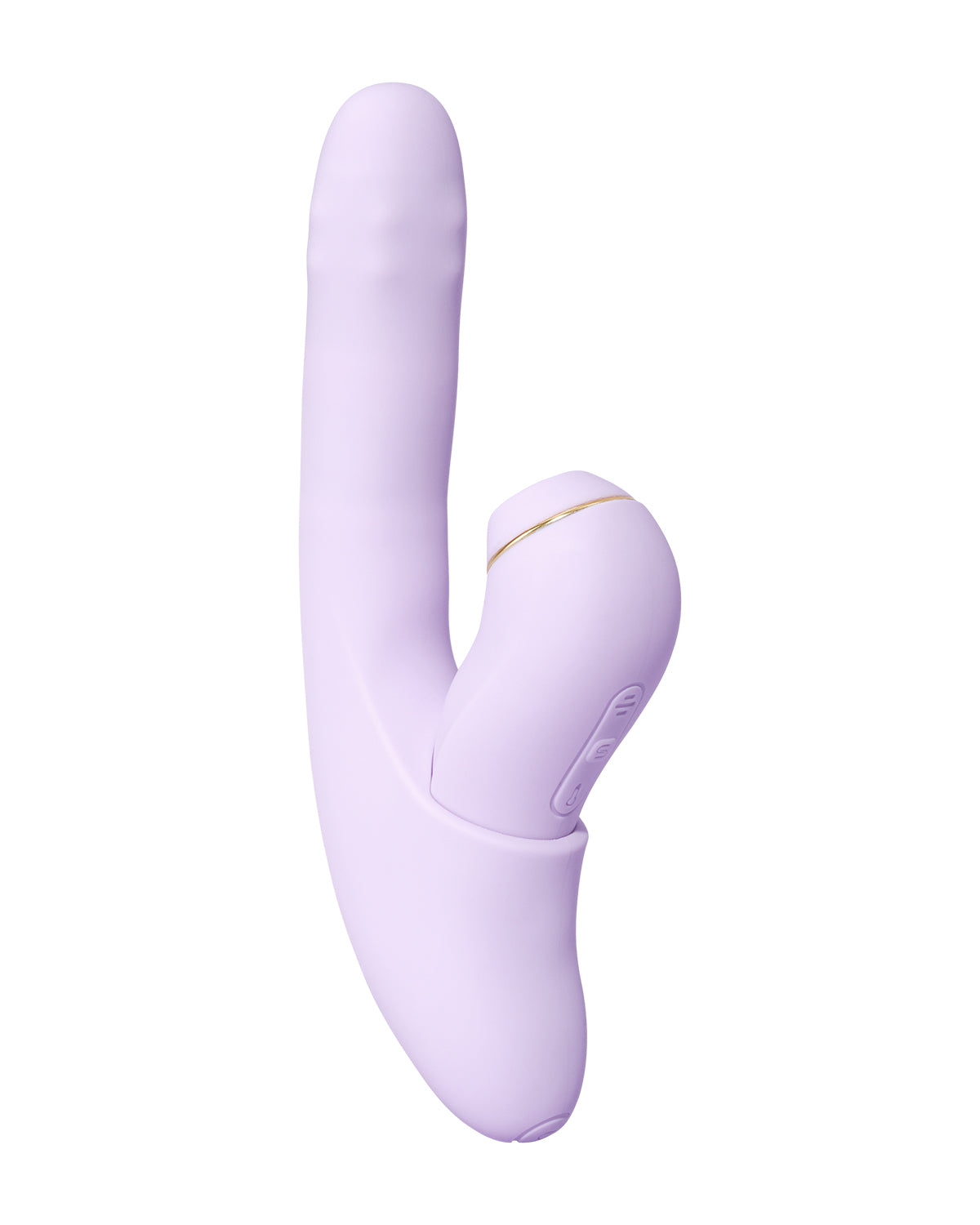 Silikonowy wibrator w kolorze fioletowym z wyraźnie widoczną linią podziału między elementami